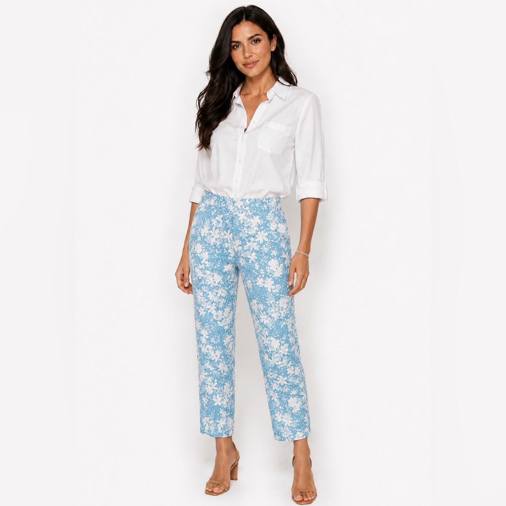 Erik Stewart Blue and White Floral Cropped Pants